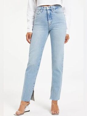 Good American Size 12/31 Good Boy Side Slit Jeans - Indigo Wash